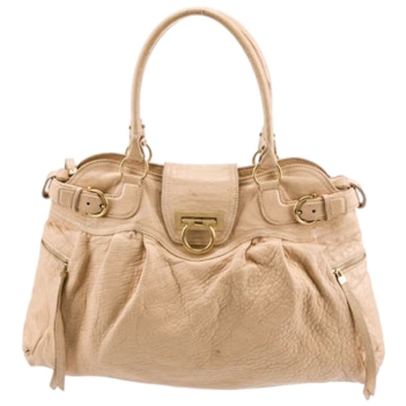 SALVATORE FERRAGAMO LARGE HOBO SHOULDER/HANDBAG GANCINI LOCK BEIGE/CREAM LEATHER - Picture 1 of 12